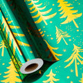 MAYPLUSS Vintage Green Christmas Wrapping Paper Roll - 17 Inch X 33 Feet - Metallic Gold Foil Christmas Tree On Green Flat Wrap Paper Sheet for Holiday, Winter, Party, DIY Crafts & Festive Decoration