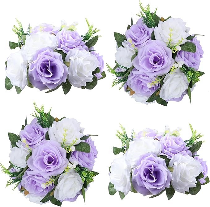 Artificial Lavender White Flower Ball - 4 Pcs Wedding Table Centerpiece Decorations for Flower Arrangements