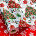 Yarcony Reversible Christmas Wrapping Paper, Vintage Christmas Ornament Gift Wrapping Paper, Classic Watercolor Retro House and Snowflakes Pattern for Holiday, Party(Mini Roll, 17Inch x 33Feet)