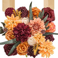 Artificial Flowers, Fall Orange and Red Silk Flowers for DIY Wedding Bridal Bouquets, Fall Fake Cake Flowers for Table Centerpieces Party Home Decorations