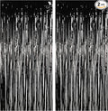 Foil Fringe Curtain Halloweens Party Decorations - Pure Black Tinsel Photo Backdrop Party Steamers Curtains for Christmas/New Years/Boy/Men/Birthdays/Music/Stranger Theme/Prom/Retirement Parties