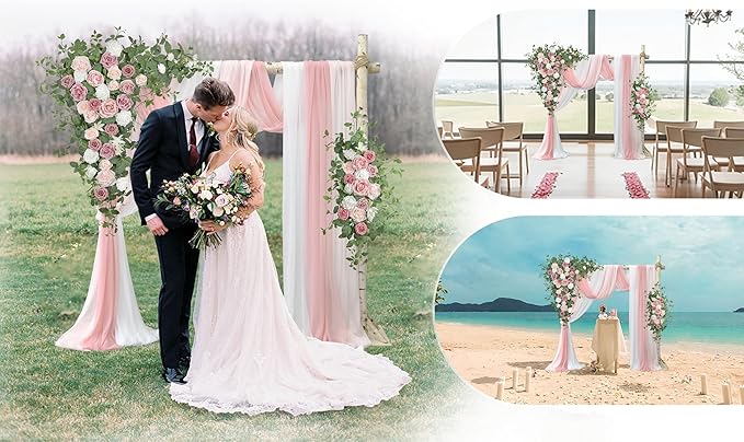 Ting's time Arch Flowers with Drapes Kit (Set of 5)-2Pcs Artificial Floral Swag Arrangement 3Pcs Draping Fabric for Wedding Floral Party Outdoor Decor (Dusty Rose)