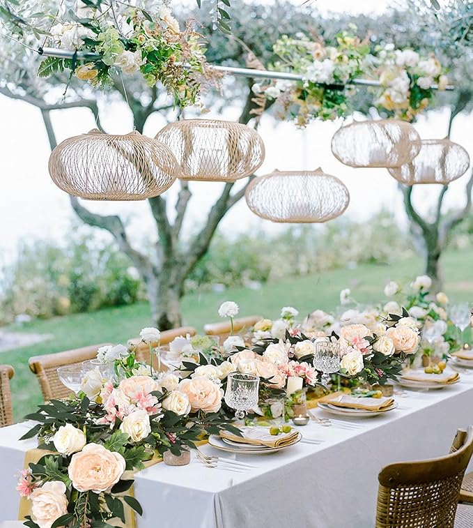 Lvydec 2 Pack Artificial Peony Flower Garland - 6ft Silk Peony Vine Willow Leaves Garland Champagne Arch Flower Vine for Wedding Party Table Decoration (Champagne)