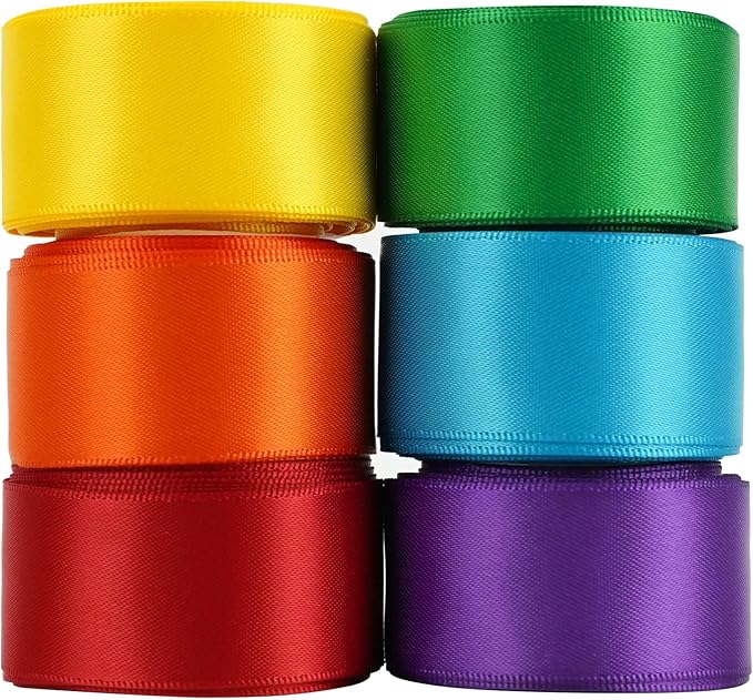 HUIHUANG Rainbow Satin Ribbon Set - 1 Inch x 30 Yards, Thin Satin Ribbon for Crafts, Bows, Gift Wrapping, Wedding Decoration and DIY Handmade