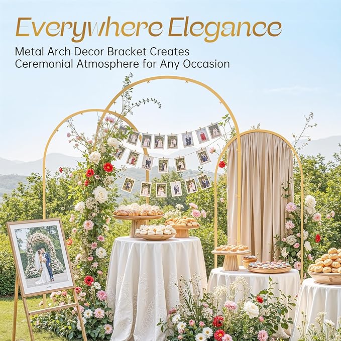 Set of 3 Metal Arch Backdrop Stand with Cover Set, (7.2FT, 6.6FT, 6FT Wedding Arch and Cover Set), Backdrop Arch for Party, Baby Shower, Birthday, and Graduation Ceremony