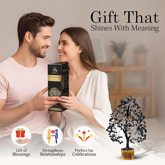 FASHIONZAADI Black Tourmaline Gemstone Tree - Crystal Tree of Life - Crystals and Stones Home Office Decor - Good Luck Gifts for Women