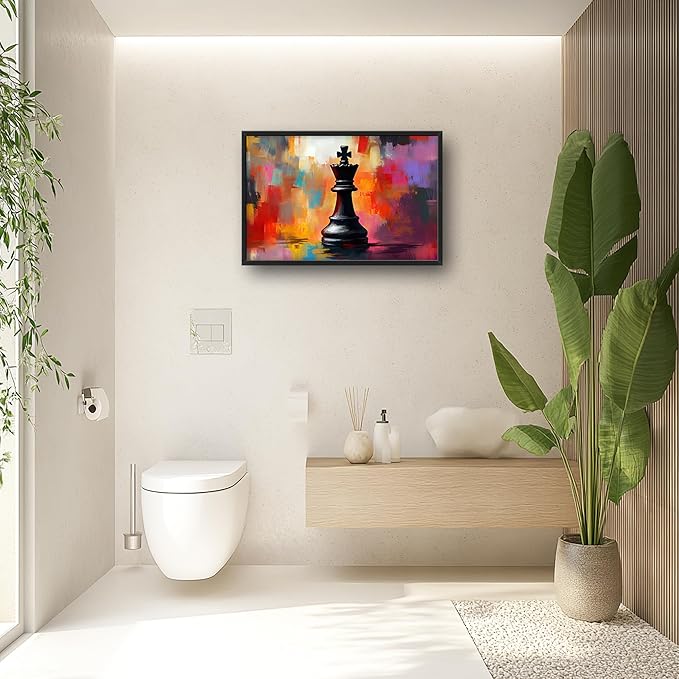 King Chess Large Wall Art Framed Colorful Wall Decor for Living Room Chess Pictures Oversized Canvas Print Painting Modern Extra Large Framed Artwork for Bedroom Office Home Decor 36"x24"