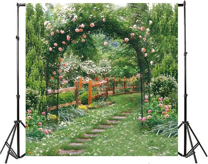 AOFOTO 10x10ft Wedding Backdrop Photography Background Romance Garden Path Beautiful Flowers Pergola Toddler Girl Portrait Scene Photo Shoot Studio Props Video Artistic