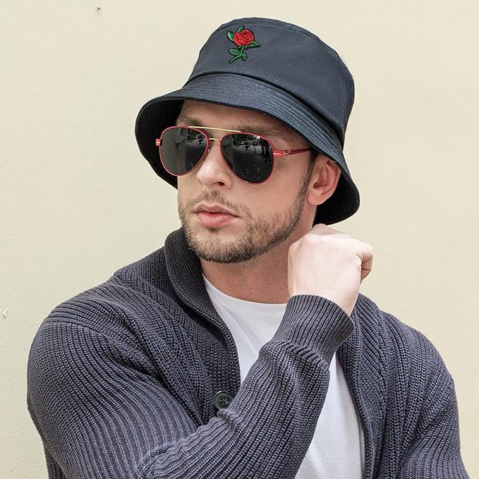 ZLYC Unisex Fashion Embroidered Bucket Hat Summer Fisherman Cap for Men Women