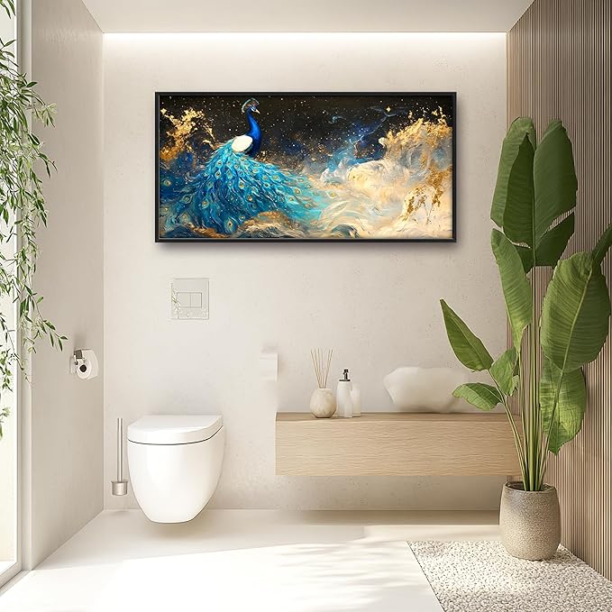 Peacock Large Wall Art Framed Gold Wall Decor for Living Room Mountain Peacock Pictures Oversized Canvas Print Painting Modern Extra Large Framed Artwork for Bedroom Office Home Decor 60"x30"