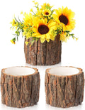 3 Pcs Wooden Vase for Centerpieces Christmas Table Decor Wooden Flower Vase Rustic Bark Stump Buckets Vintage Wood Planter Pots for Xmas Woodland Party Wedding Window Home Farmhouse (Large)