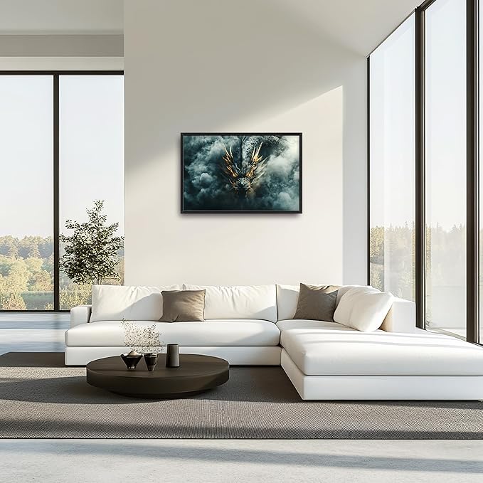 Chinese Dragon Large Wall Art Framed Wall Decor for Living Room Asian Dragon Pictures Oversized Canvas Print Painting Modern Extra Large Framed Artwork for Bedroom Office Home Decor 36"x24"