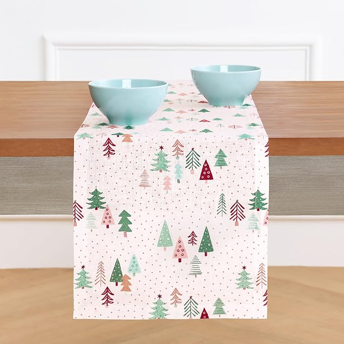Solino Home Christmas Table Runner 108 Inches Long - 100% Pure Linen Print Table Runner 14 x 108 Inch - Handcrafted and Machine Washable - Modern Christmas, New Year