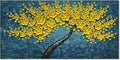 100% Hand Painted 3D Yellow Flower Tree Oil Painting Blue Canvas Texture Mural Living Room Bedroom Dining Room Mural 24x48 inches