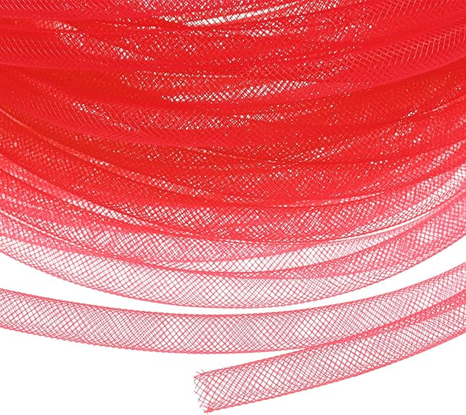 Mesh Tube Ribbon 25 Yards, 8mm Elastic Fabric Ribbons Mesh Tubing for Crafts/Gift Wrapping/Flower Bouquets/Wedding/Birthday/Holiday/Wreaths Christmas/Decoration[Persian Red]