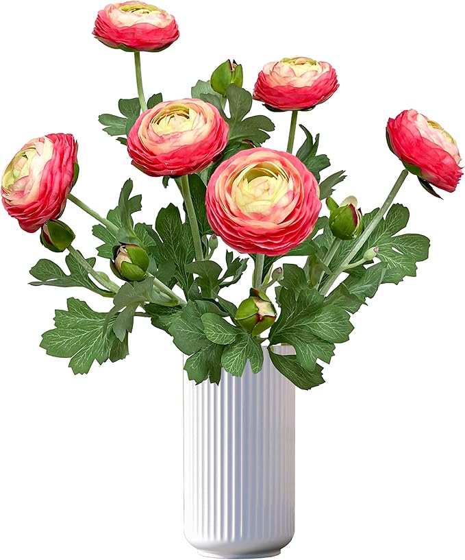 ATFL Pink Ranunculus Artificial Flowers,6 Pcs Artificial Faux Silk Ranunculus Flowers with Real Touch Stems,Fake Peony Flowers for Floral Arrangements DIY Wedding Bouquet Party Table Home Decor