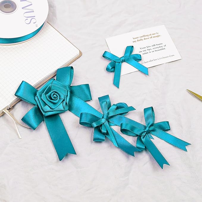 Turquoise Blue Satin Ribbon, Double Faced 1/2 Inch X 50 Yards Turquoise Ribbon, Premium Satin Ribbon for Gift Wrapping, Crafts, Hair Bow Making, Sewing, Flower Bouquet, Wedding Party Decor