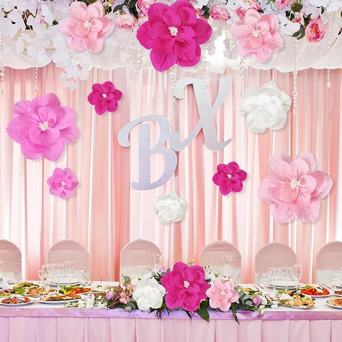 Giant Paper Flowers Artificial Large Paper Flower Decoration for Handcrafted Wall Backdrop Christmas Mexican Wedding Graduation Bridal Shower Birthday Party Supplies(Pink Gradient,18 Pcs)