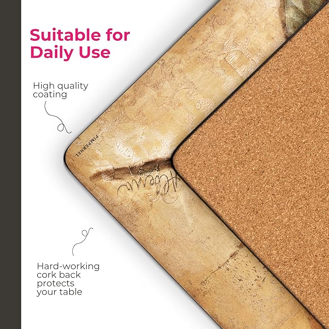 Pimpernel Sugar Magnolia Collection Placemats & Coasters (15.7" x 11.7") – Cork-Backed Boards with Lacquer Finish, Heat & Stain Resistant Dining Mats & Surface Protectors for Kitchen & Home Decor