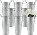 8 Pack 9 Inch Tall Galvanized Flower Bucket, Silver Farmhouse French Flower Bucket with Handle, Rustic Bucket Vintage Metal Vases for Flower, Centerpieces, Floral Wedding Arrangements