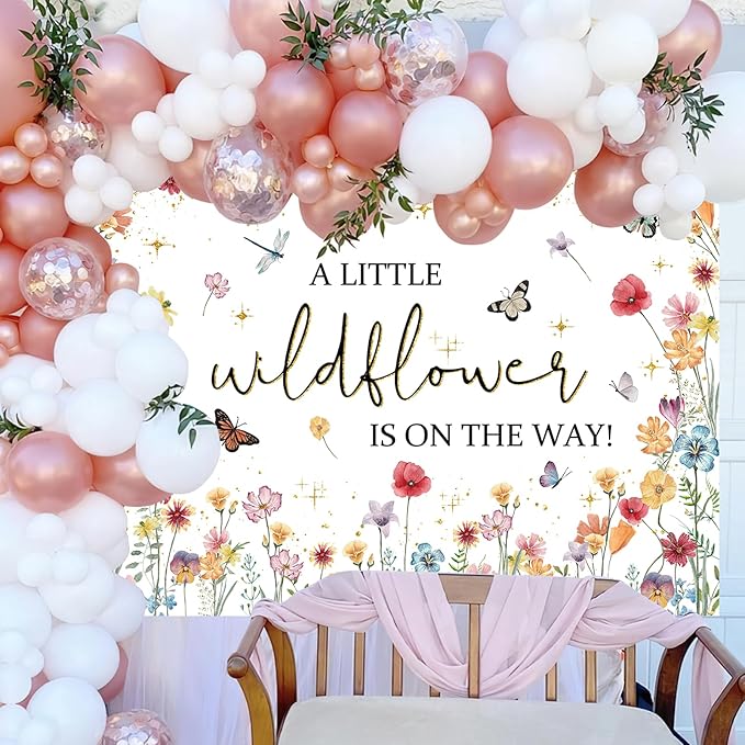 Avezano Wildflower Baby Shower Decorations A Little Wildflower is On The Way Baby Shower Backdrop Floral Theme Baby Girls' New Born Photoshoot Background Banner (7x5ft(84x60in))