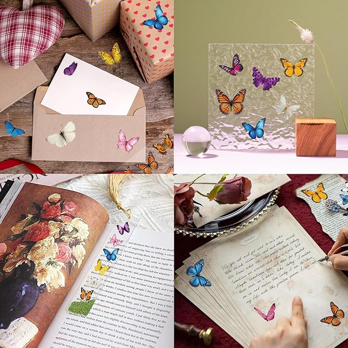 600Pcs Butterfly Stickers,Self-Adhesive PVC Vintage Butterfly Stickers for Scrapbook, Laptop, Journal, DIY Project, Window, Envelope Spring Themed Party Decors