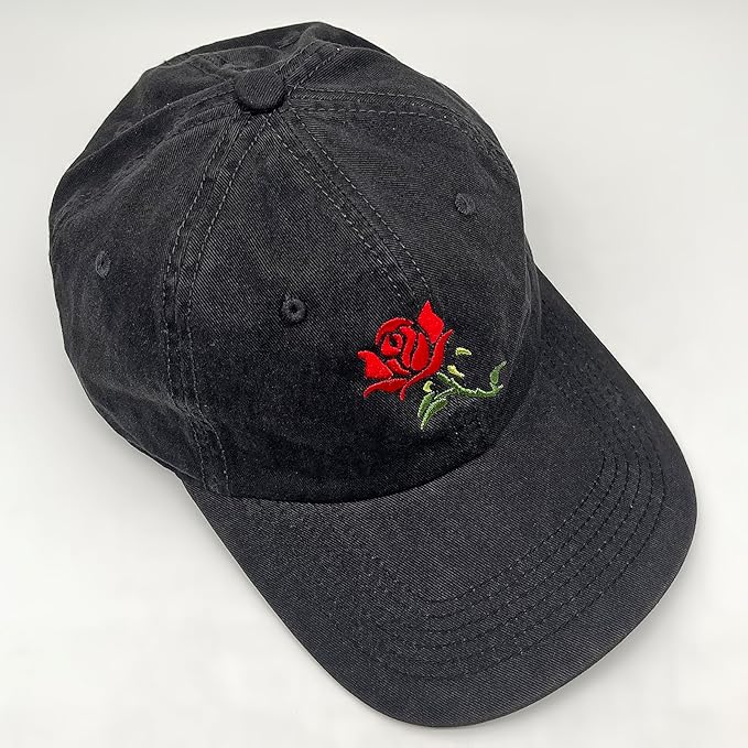 Cute Flower Hat, Elegant Floral Embroidered Adjustable Baseball Cap for Men Women, Gifts for Flower Lovers, Black