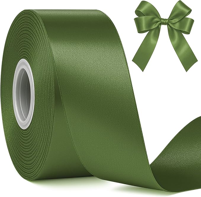 Fullive Army Green Christmas Ribbon, 1 1/2 Inch 30 Yards Ribbons for Crafts, Polyester Satin Ribbon for Gift Wrapping for St. Patrick's Day Christmas Decorations Wrapping Bouquet Floral Arrangements