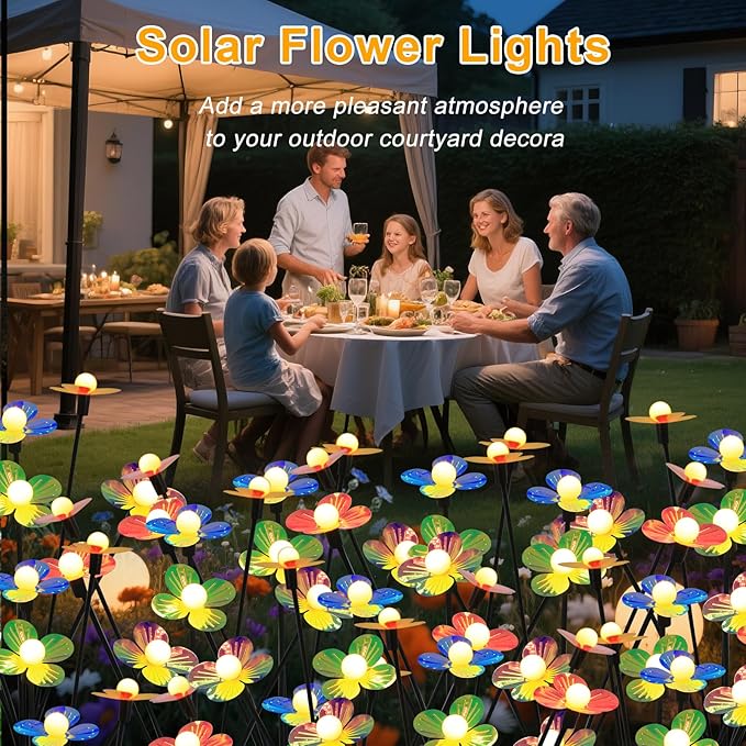 Solar Flower Lights Outdoor Waterproof 4 Pack of 32 LEDs Garden Solar Firefly Lights Decorative for Garden, Yard, Backyard