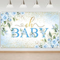 Mocsicka Oh Baby Backdrop Blue Floral Baby Shower Banner for Boys Party Decorations Photo Booth Props (Blue, 6x3.6ft)
