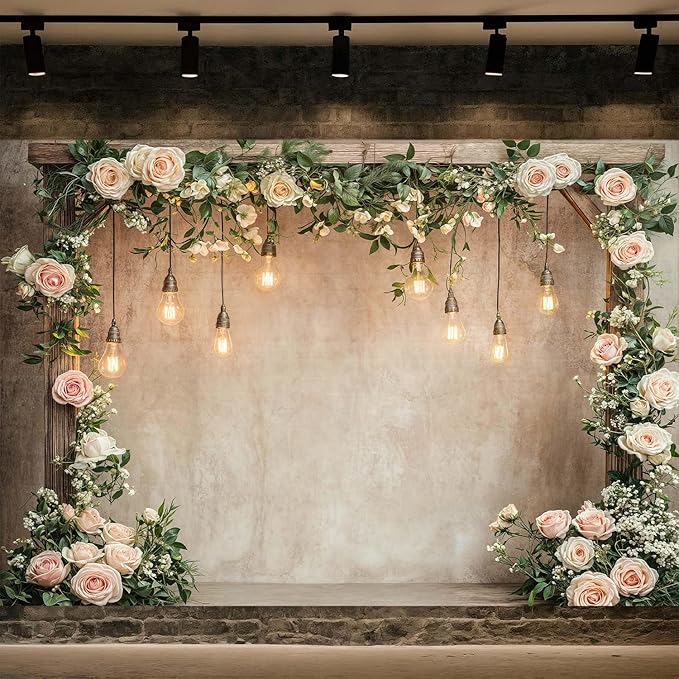 20x10ft Country Wedding Photography Backdrop Floral Rustic Roses Farmhouse Wooden Door Backdrop Pink Flower Birthday Baby Shower Wedding Bridal Party Banner Photo Booth Props Anniversary Background