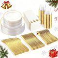 SUT 350Pcs Plastic Dinnerware Set for 50 Guests, Clear and Gold Plastic Plates, Disposable Plates and Napkins Party Supplies, Gold Silverware, Plates, Cups and Napkins Sets for Party Weddings