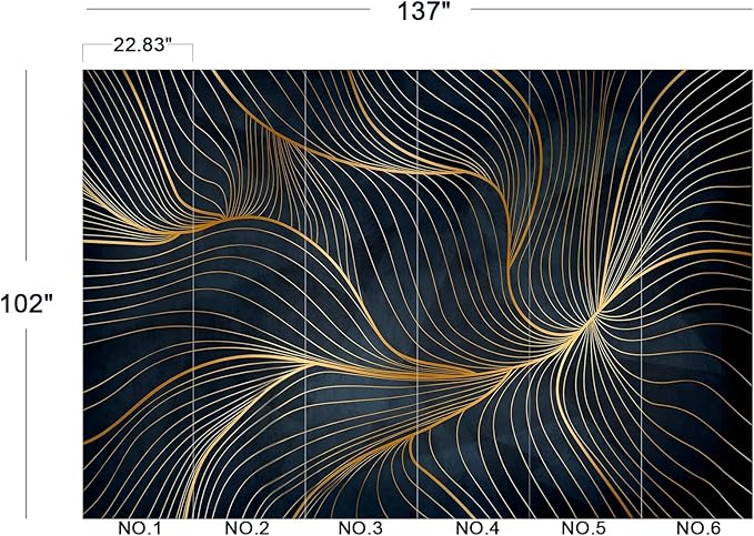 Eierme-Golden Abstract line Pattern Waves Mural Wallpaper Peel and Stick 137" x 102"