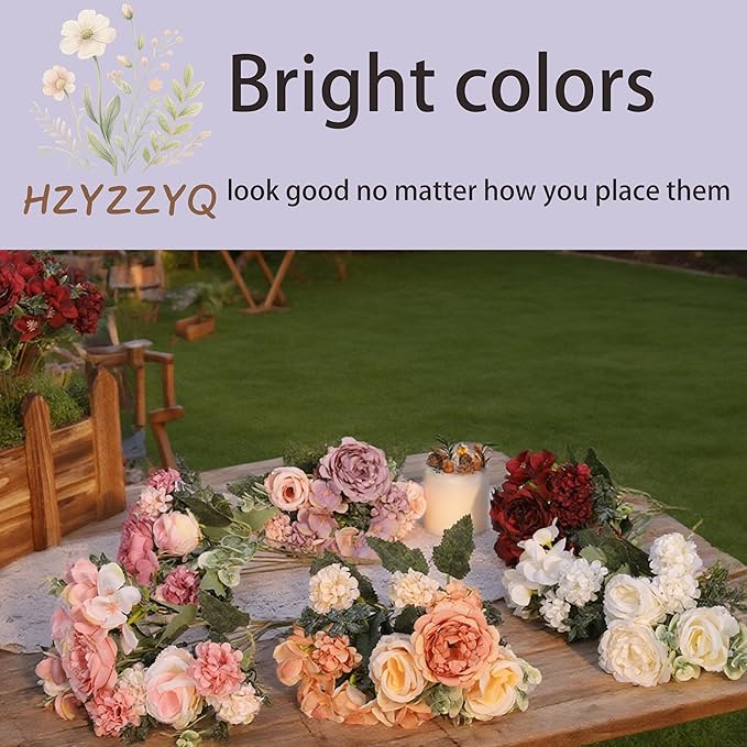 8 Pack Artificial Peony Flowers, Silk Peonies Flowers Fake Peonies Artificial Flowers Peonies Hydrangea Bouquet for Centerpiece Table Wedding Party Home Decor (8, Champagne + Yellow)