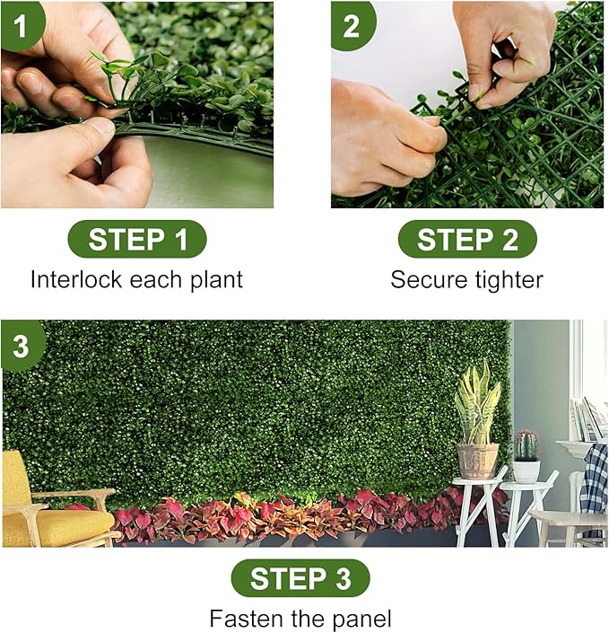 12 Pieces 24"x 16" Artificial Boxwood Panel, Grass Wall Panel, Boxwood Hedge Wall Panels UV Protected Suitable for Artificial Green Wall Decor, Fence Garden Wedding Backyard Decor
