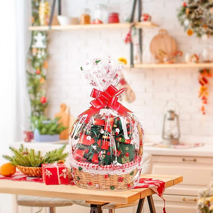 JOYIT 100 ft Christmas Cellophane Wrap Roll (35 in x 100 ft) - 3 Mil Thick Cellophane Roll, Christmas Cellophane Bags Large for Flower Gift Baskets Arts Crafts Wrapping (35" fold into 17.5")