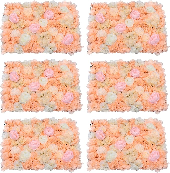 Gdrasuya10 6pcs Realistic Flower Wall Background Artificial Flowers Wall Backdrop Panel 3D Silk Rose Fake Flower Wall Panel Banquet Wedding Party Decor, Photography Background 60 x 40 cm