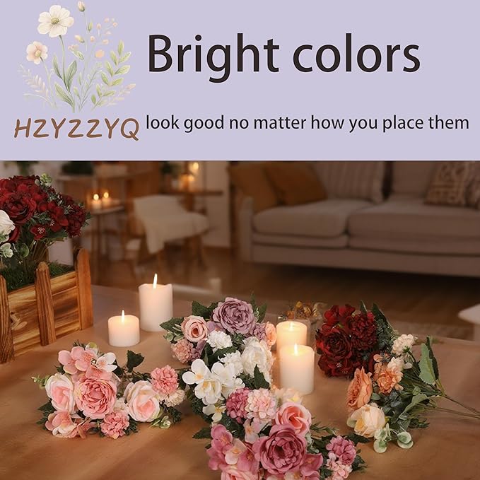4 Pack Artificial Peony Flowers, Silk Peonies Flowers Fake Peonies Artificial Flowers Peonies Hydrangea Bouquet for Centerpiece Table Wedding Party Home Decor(Rose + Pink)