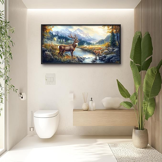 Elk Deer Large Wall Art Framed Farmhouse Wall Decor for Living Room Rustic Cabin Pictures Oversized Canvas Print Painting Modern Extra Large Framed Artwork for Bedroom Office 60"x30"