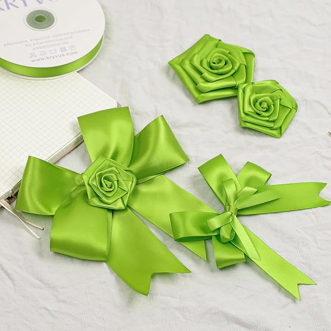 Apple Green Satin Ribbon, Double Faced 7/8 Inch X 50 Yards Apple Green Ribbon, Premium Satin Ribbons for Gift Wrapping, Crafts, Hair Bow Making, Sewing, Flower Bouquet, Wedding Party Decor