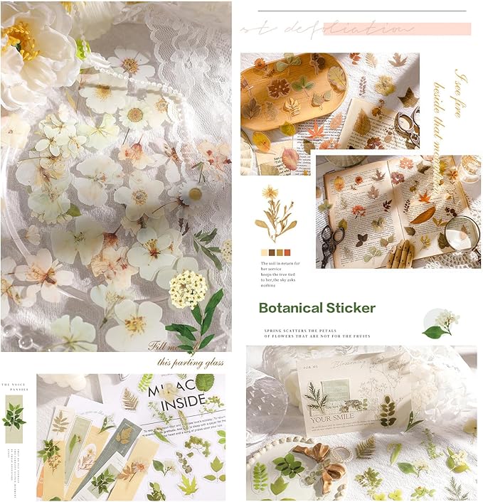 Maxleaf Pressed Flower Stickers Set, 270PCS Dried Flowers Waterproof Stickers Decals Floral Botanical Journaling Stickers for Scrapbook Supplies Junk Journal Bullet Journals Planner Laptops Art Crafts