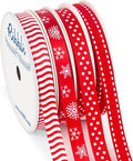 Ribbli Christmas Ribbon,Red and White Candy Cane/Snowflake/Polka Dots/Stitch Ribbon for Christmas Craft,Gift Wrapping,Home Decor,3/8 Inches Total 35 Yards,Red/White