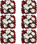 Pack of 6 Artificial Silk Flower Panels, Faux Floral Wall Background for Wedding Party Engagement Bridal Shower Arrangement Home Decorations - Burgundy & White