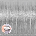 Keyali 2 Pack 3.3 * 8.3 ft Foil Curtain Metallic Tinsel Fringe Curtains Photo Booth Props Backdrop for Birthday Wedding Engagement Baby Shower Christmas Holiday Celebration Partyl,Silvery