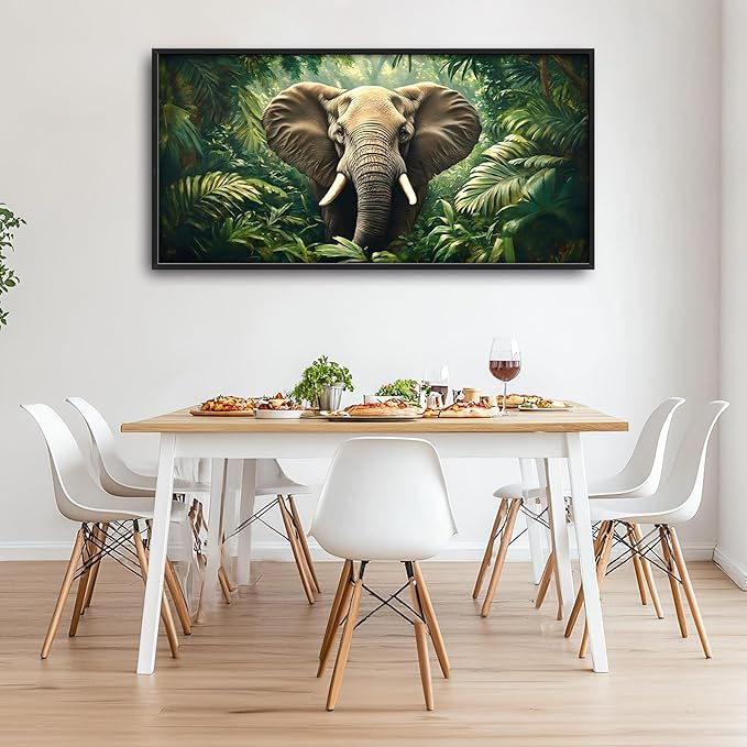 Elephant Large Wall Art Framed Wall Decor for Living Room Rustic Tropical Jungle Pictures Oversized Canvas Print Painting Modern Extra Large Framed Artwork for Bedroom Office 60"x30"