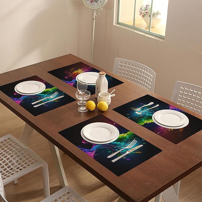 Placemats Set of 4 Abstract Colorful Tree Table Mats Linen Place Mats for Dining Kitchen Country Camp Farmhouse Decor 12x18 Inch
