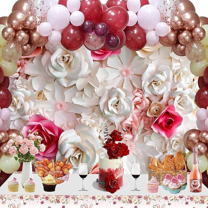 Baocicco 10x6.5ft Pink and White Paper Flowers Background Photography Backdrop Paper Flower Wall Gorgeous Wedding Flower Backdrops Beautiful Bride Baby Newborn Kids Background Props Portraits Booth