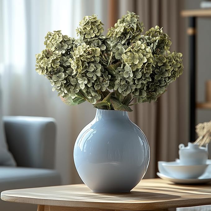 Fake Flowers Hydrangea Silk Flowers With Stems White Flowers Fake Flowers In Vase Hydrangea Artificial Flowers Winter Flowers Artificial For Decoration Vase Decor 24"（ Green）8PCS Wthout Vase