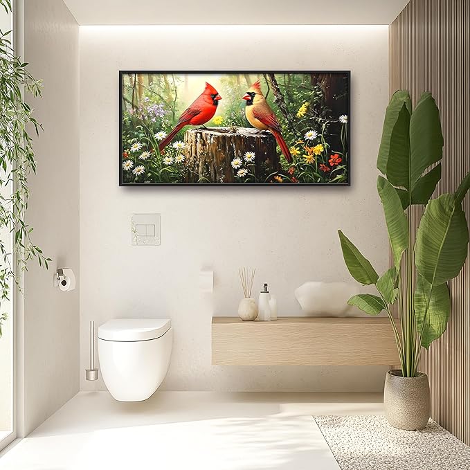 Cardinal Bird Large Decor Framed Wall Art Forest Pictures for Living Room, Oversized Canvas Print Painting Modern Extra Large Framed Artwork for Bedroom Office Home Decor 60"x30"