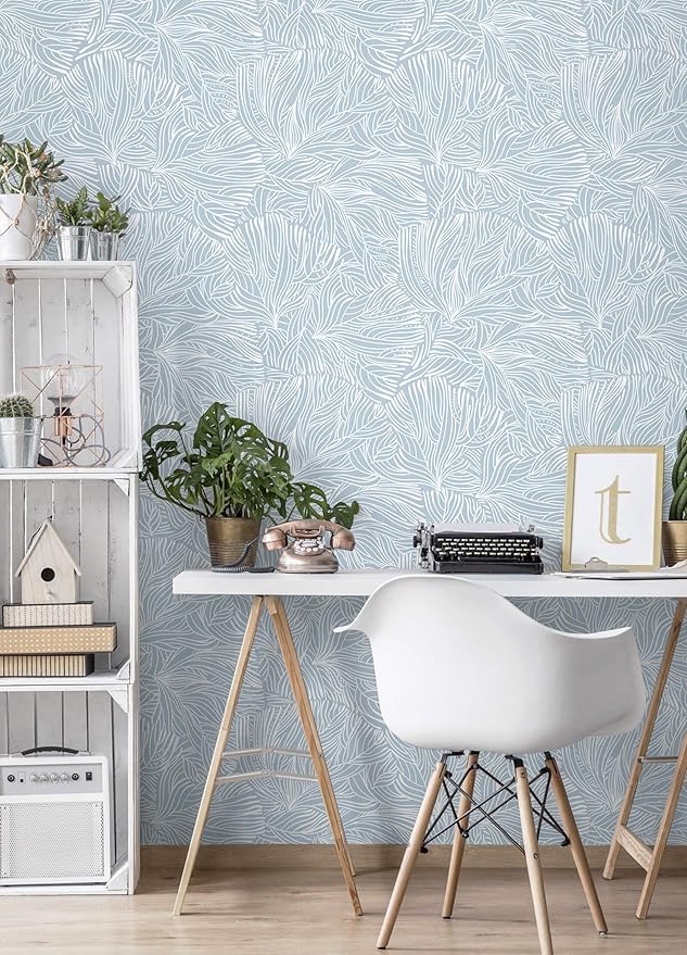 Heroad Boho Peel and Stick Wallpaper Blue Floral Contact Paper Modern Removable Self-Adhesive Wallpaper for Bedroom Living Room Cabinets Decoration Thicken Vinyl Roll Renter Friendly 17.3" x 98"